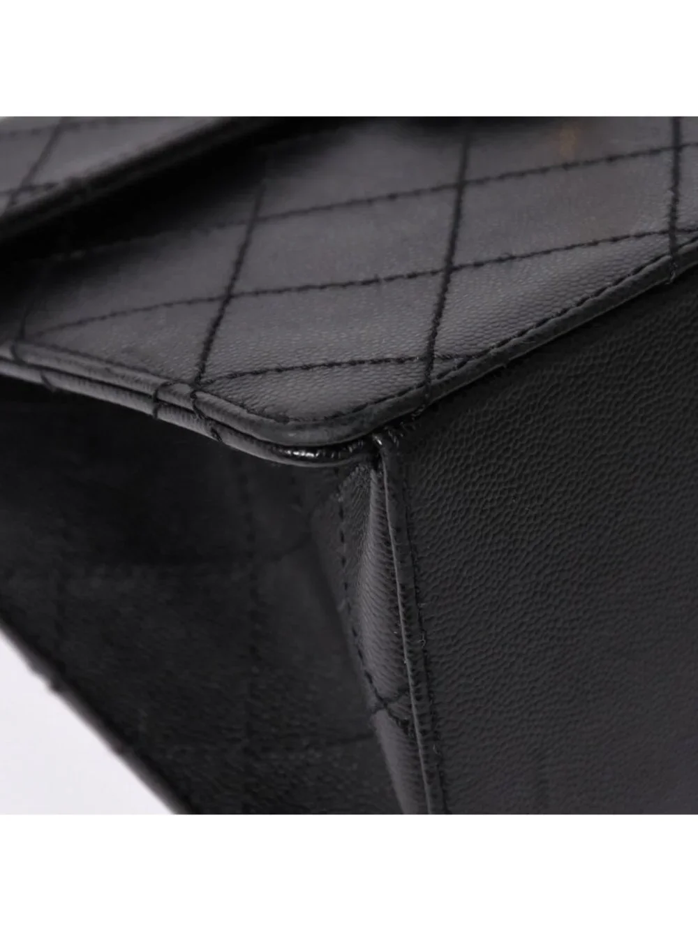 Chanel Quilted Bag CC Logo Caviar Leather Black Gold